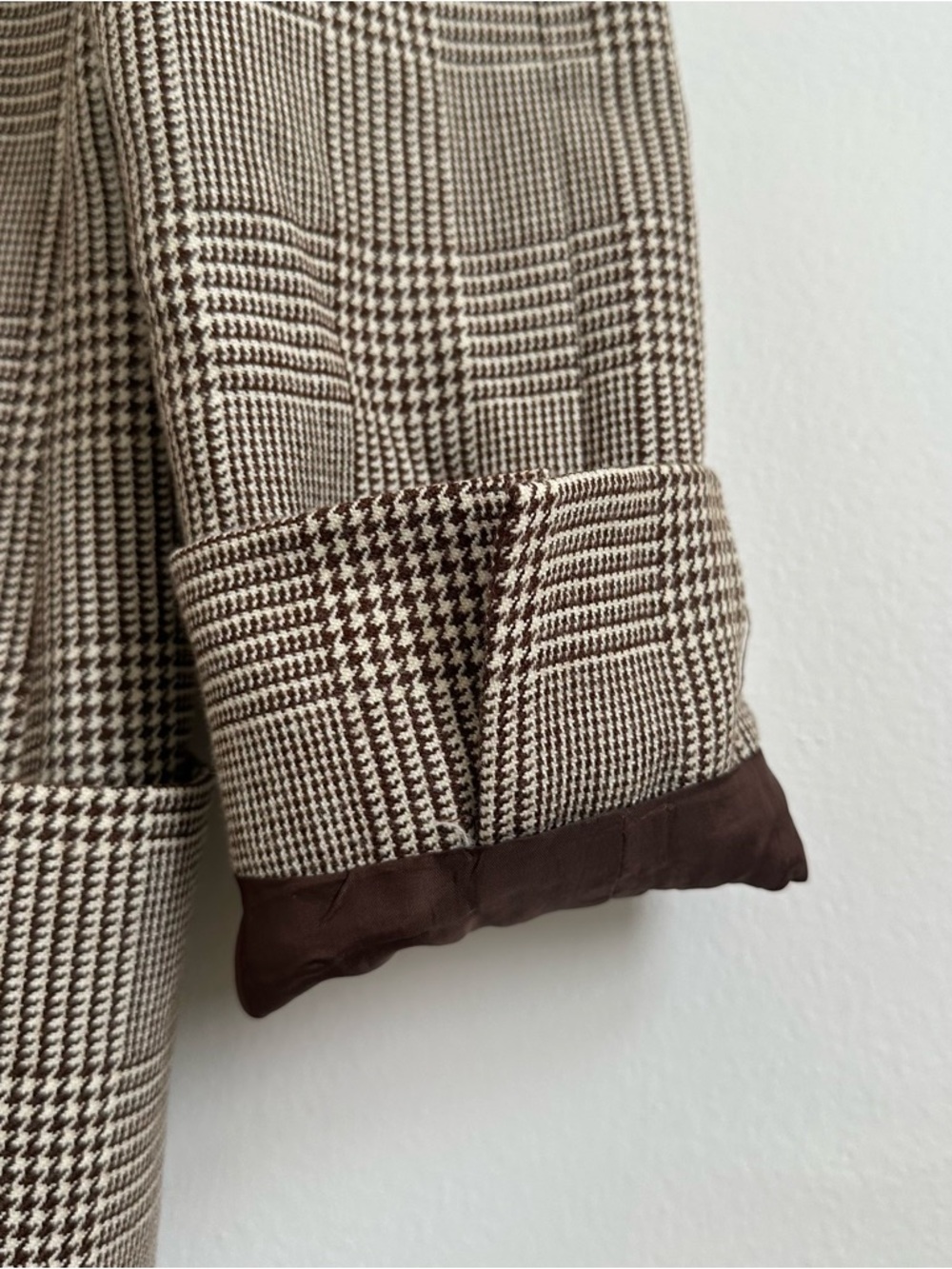 100% Wool Checked & Houndstooth Brown Plaid Blazer - Picture 3 of 13